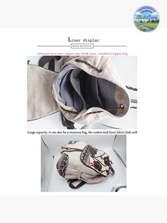 Vintage Bohemian Drawstring Backpack Purse Canvas Embroidered Travel Daypack main image 4